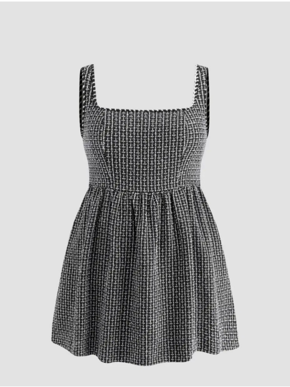 Cider Black & White Tweed Square-Neck Mini Dress